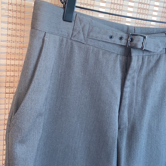 Armani, Collezioni Brown Sand thick cotton fabric trousers buckle front wide leg - Picture 3 of 9